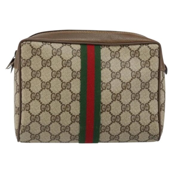 GUCCI GG Supreme Web Sherry Line Clutch Bag PVC Beige Red - Picture 3 of 14